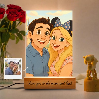 Personalized Acrylic Night Light With Cartoon Photos Best Gift For Couple