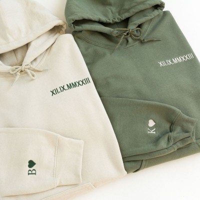 Custom Embroidered Roman Numeral Hoodie • perfect gift for couple 
