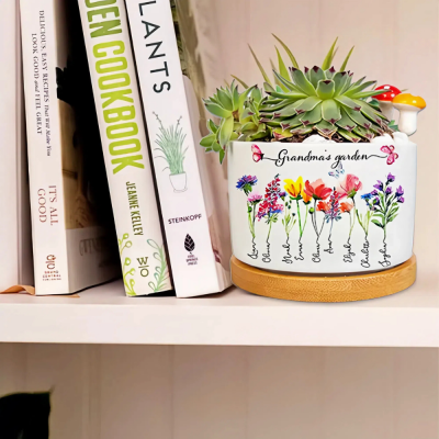 Personalized Birth Month Flower Pots with Grandkids Names, Mothers Day Gifts