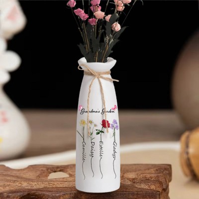 Personalized Birth Month Flower Vase with Grandkids Names, Mothers Day Gift