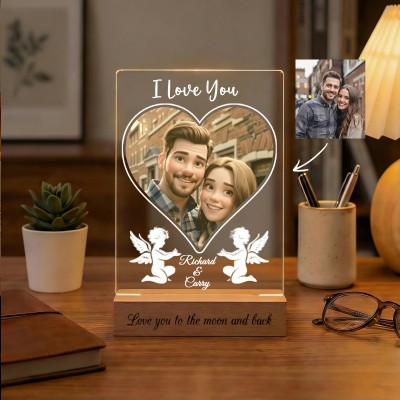 Personalized Acrylic Night Light With Cartoon Photos Best Gift For Couple