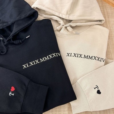 Custom Embroidered Roman Numeral Hoodie • perfect gift for couple 