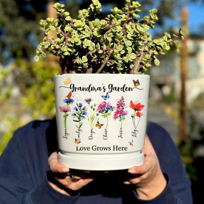 Personalized Birth Month Flower Pots with Grandkids Names, Mothers Day Gifts