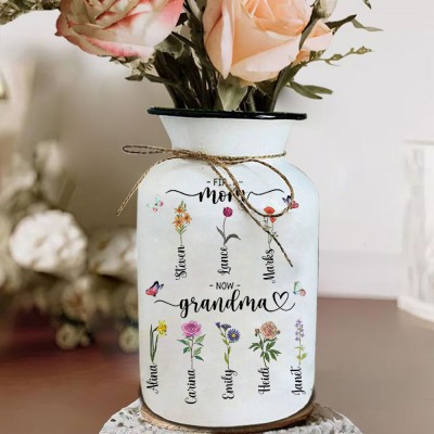 Personalized Birth Month Flower Vase with Grandkids Names, Mothers Day Gift