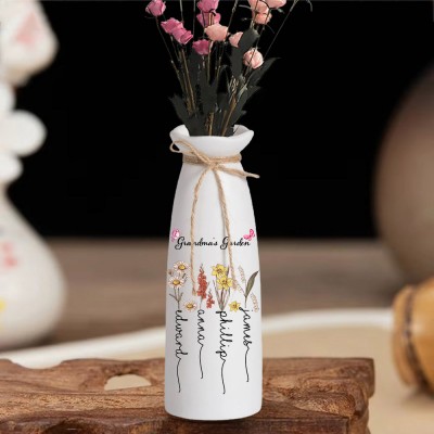 Custom Grandmas Garden Flower Vase, Mothers Day Gift