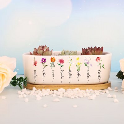 Personalized Birth Month Flower Pots with Grandkids Names, Mothers Day Gifts