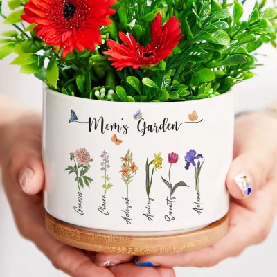 Engraved Flower Personalized Pot With Birth Month Flower and Loved One's Name.