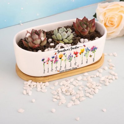 Personalized Birth Month Flower Pots with Grandkids Names, Mothers Day Gifts