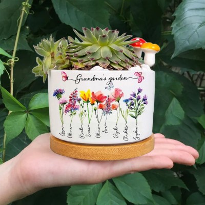 Personalized Birth Month Flower Pots with Grandkids Names, Mothers Day Gifts