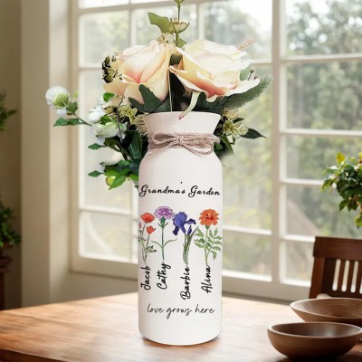 Personalized Birth Month Flower Vase with Grandkids Names, Mothers Day Gift