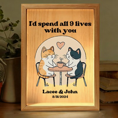 Custom I'd Spend All Nine Lives with You Illustration Frame Light Box for Couple