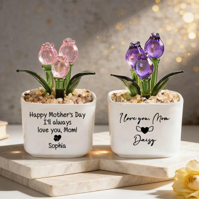 Personalized Glass Tulip Flower Pot for Mom