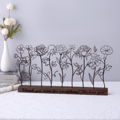 Wooden Birthday Flower Garden with Grandchildren Birth Month Bouquet, Mother's Day Gift