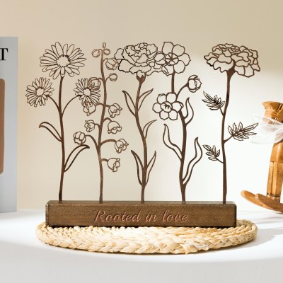 Wooden Birthday Flower Garden with Grandchildren Birth Month Bouquet, Mother's Day Gift