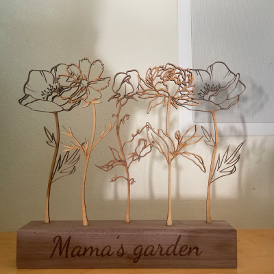 Wooden Birthday Flower Garden with Grandchildren Birth Month Bouquet, Mother's Day Gift