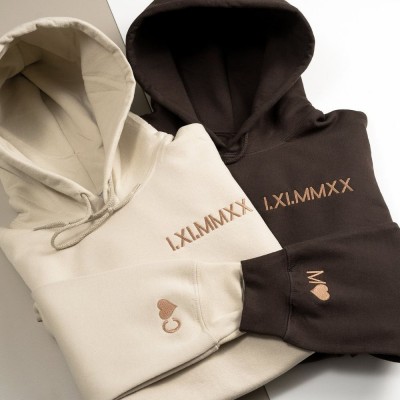 Custom Embroidered Roman Numeral Hoodie • perfect gift for couple 