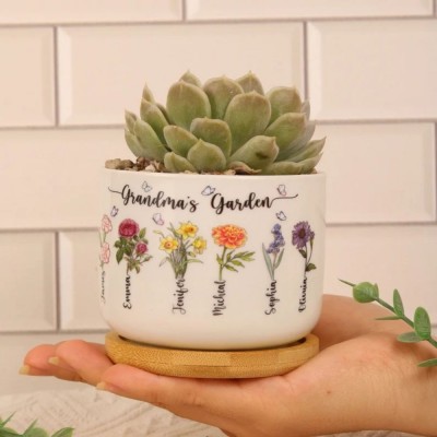 Personalized Birth Month Flower Pots with Grandkids Names, Mothers Day Gift for grandma,Gigi, Grammy, Mom, Nana