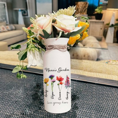 Personalized Birth Month Flower Pots with Grandkids Names, Mothers Day Gift