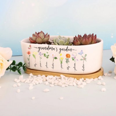 Personalized Birth Month Flower Pots with Grandkids Names, Mothers Day Gifts