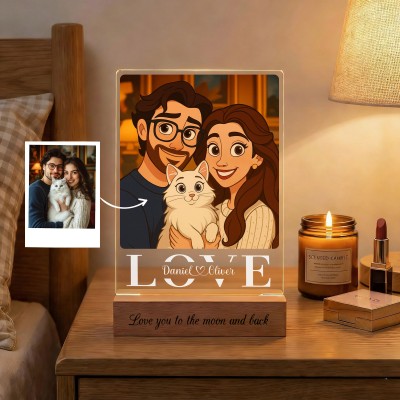 Personalized Acrylic Night Light With Cartoon Photos Best Gift For Couple