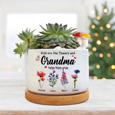 Personalized Birth Month Flower Pots with Grandkids Names, Mothers Day Gift for Mum,Gigi, Grammy, Mom, Nana