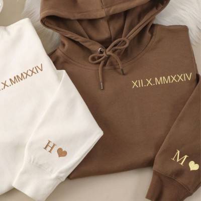 Custom Embroidered Roman Numeral Hoodie • perfect gift for couple 