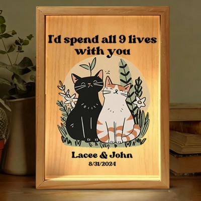 Custom I'd Spend All Nine Lives with You Illustration Frame Light Box for Couple