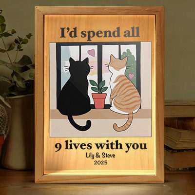 Custom I'd Spend All Nine Lives with You Illustration Frame Light Box for Couple